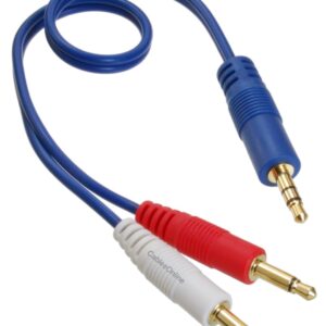 CablesOnline 3.5mm (1/8") TRS Stereo Male to Dual (Rd/Wh) 3.5mm (1/8") TS Mono Male Blue Audio Breakout Cable (1 Foot)