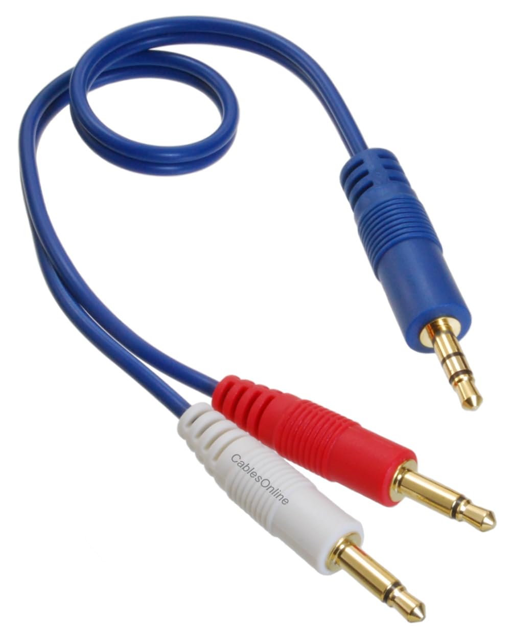 CablesOnline 3.5mm (1/8") TRS Stereo Male to Dual (Rd/Wh) 3.5mm (1/8") TS Mono Male Blue Audio Breakout Cable (1 Foot)