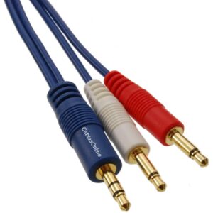 CablesOnline 3.5mm (1/8") TRS Stereo Male to Dual (Rd/Wh) 3.5mm (1/8") TS Mono Male Blue Audio Breakout Cable (1 Foot)