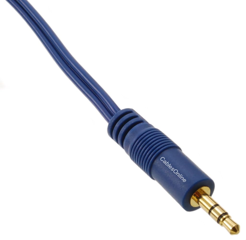 CablesOnline 3.5mm (1/8") TRS Stereo Male to Dual (Rd/Wh) 3.5mm (1/8") TS Mono Male Blue Audio Breakout Cable (1 Foot)