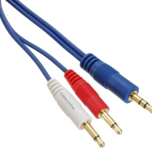 CablesOnline 3.5mm (1/8") TRS Stereo Male to Dual (Rd/Wh) 3.5mm (1/8") TS Mono Male Blue Audio Breakout Cable (1 Foot)