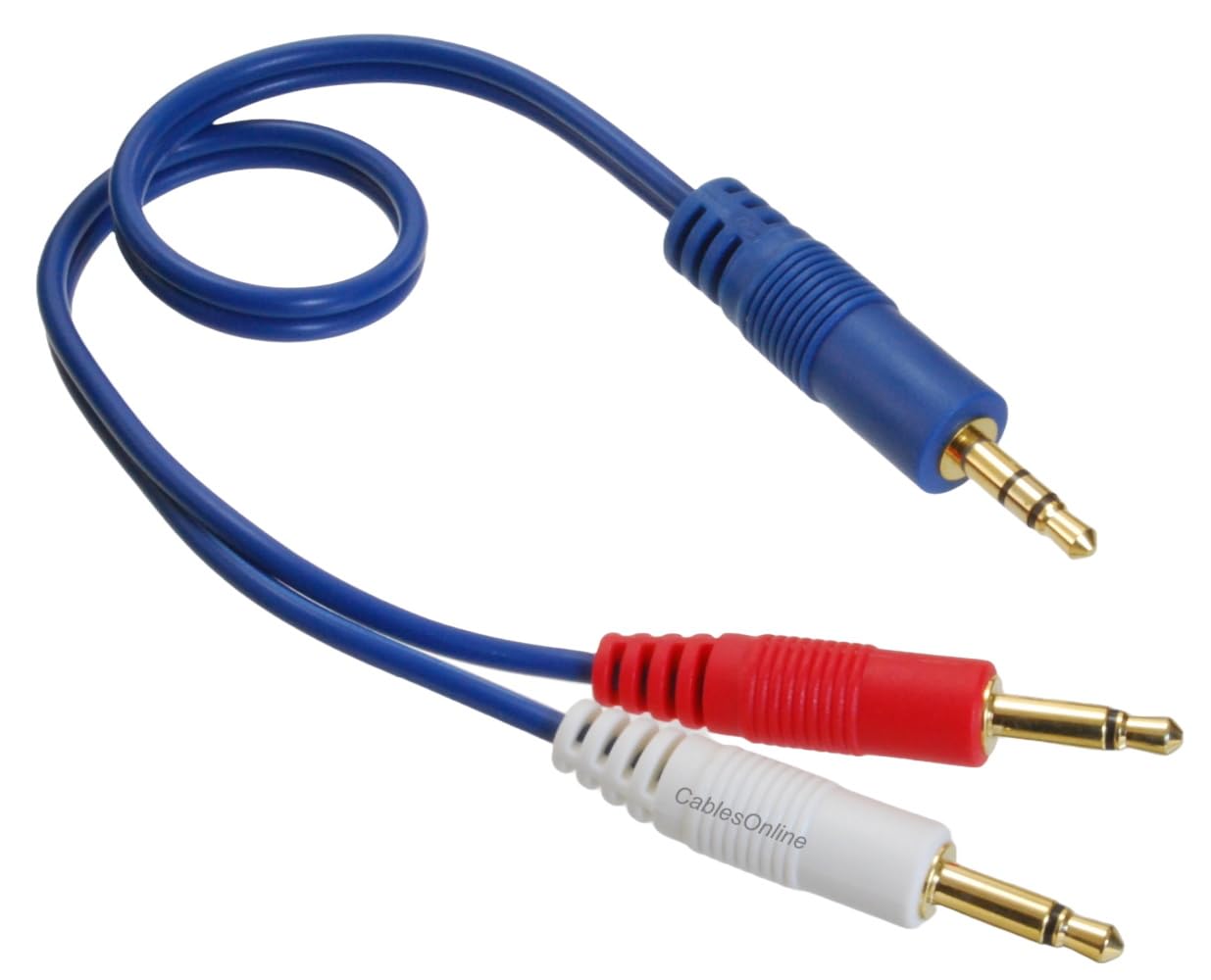 CablesOnline 3.5mm (1/8") TRS Stereo Male to Dual (Rd/Wh) 3.5mm (1/8") TS Mono Male Blue Audio Breakout Cable (1 Foot)