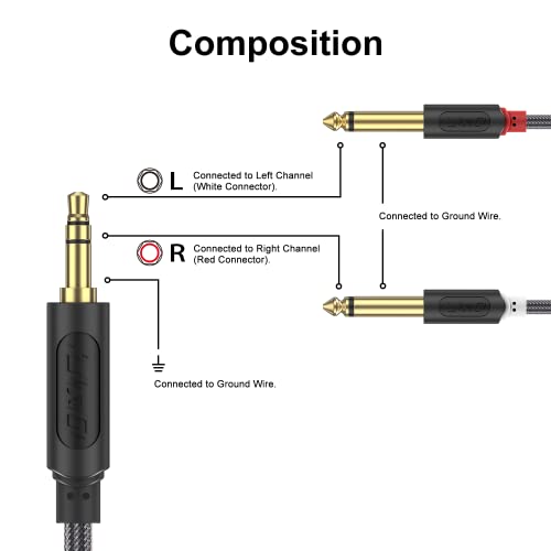 J&D 3.5mm TRS to Dual 6.35mm TS Breakout Cable, Gold Plated Audiowave Series 1/8 to Dual 1/4 Stereo Cable Splitter with Nylon Braid Compatible with PC, Computer Sound Card, Mixer, Speaker, 9 Feet