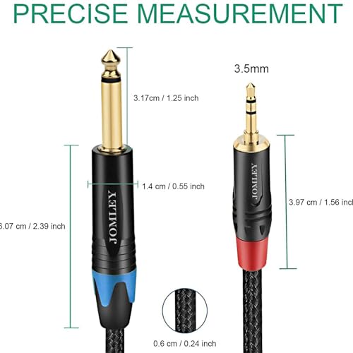 JOMLEY 1/8 inch to 1/4 inch Stereo Cable, 6.35mm (1/4 inch) TS to 3.5mm (1/8 inch) TRS Stereo Cable, 3.5mm TRS Stereo to 1/4 inch TS Mono Interconnect Adapter Cable - 3.3 ft