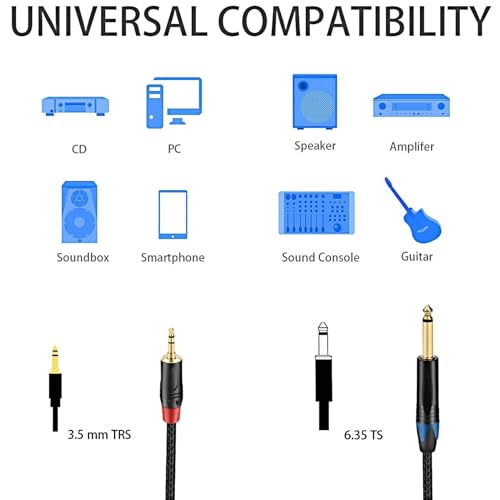 JOMLEY 1/8 inch to 1/4 inch Stereo Cable, 6.35mm (1/4 inch) TS to 3.5mm (1/8 inch) TRS Stereo Cable, 3.5mm TRS Stereo to 1/4 inch TS Mono Interconnect Adapter Cable - 3.3 ft