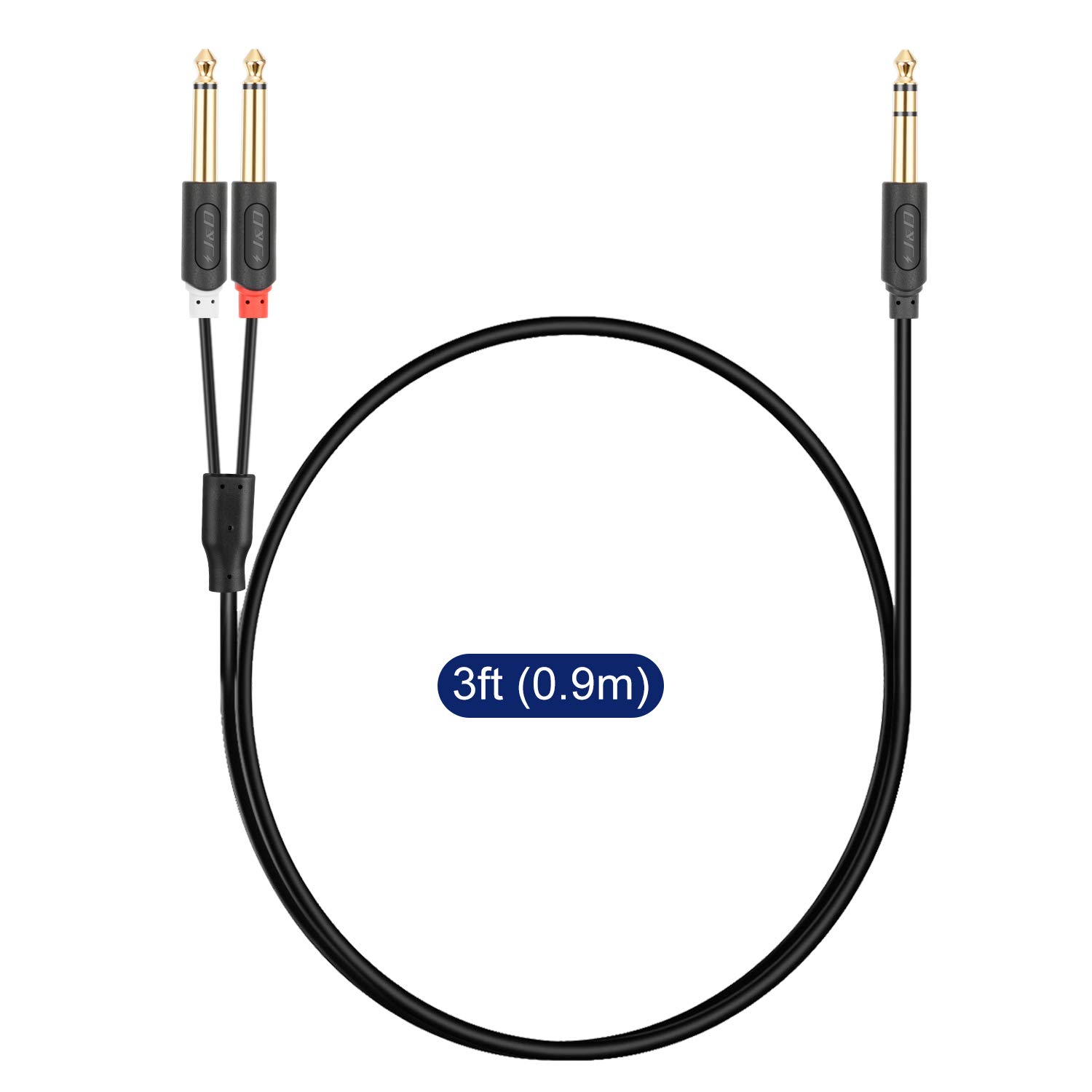 J&D 1/4 inch TRS Stereo Y Splitter Insert Cable, Gold Plated Audiowave Series 6.35mm 1/4 inch TRS Male to Dual 6.35mm 1/4 inch TS Male Mono Breakout Cable, Audio Cord, 3 Feet