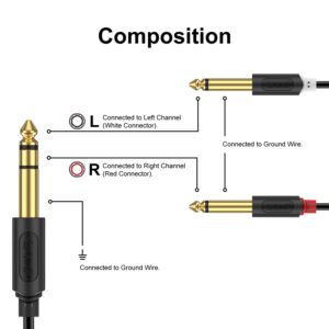 J&D 1/4 inch TRS Stereo Y Splitter Insert Cable, Gold Plated Audiowave Series 6.35mm 1/4 inch TRS Male to Dual 6.35mm 1/4 inch TS Male Mono Breakout Cable, Audio Cord, 3 Feet