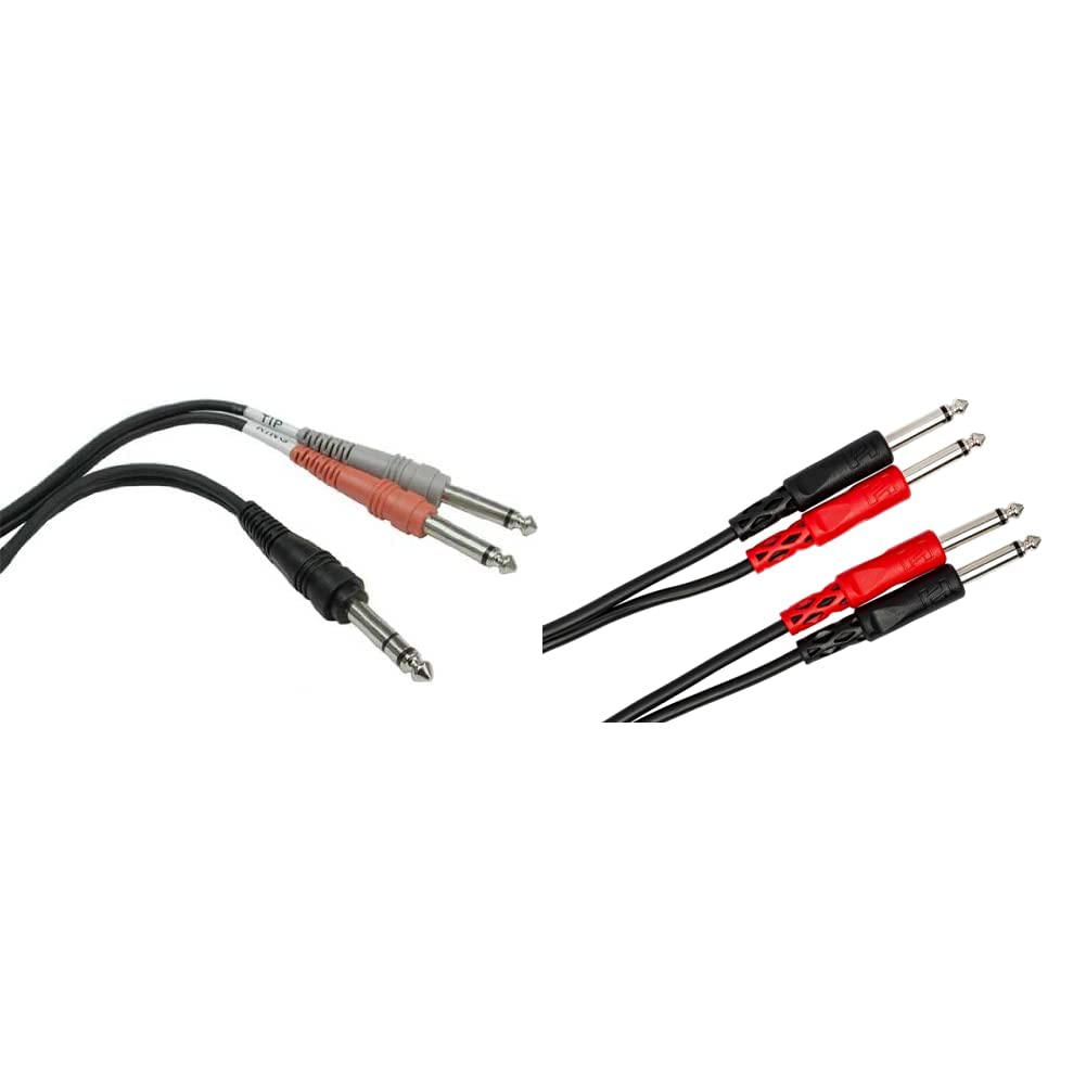 HOSA STP-203 1/4" TRS to Dual 1/4" TS Insert Cable, 3 Meters & CPP-202 Dual 1/4" TS to Dual 1/4" TS Stereo Interconnect Cable, 2 Meters