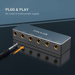 Cubilux 5-Way Quarter Inch Signal Splitter, Passive 1/4” Audio Splitter, 6.35mm Multiport Aux Splitter Box for Instruments, Bass Guitar, Keyboard, Headphones, Studio Monitor, Speaker, Amplifier