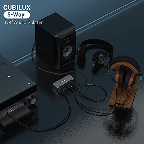 Cubilux 5-Way Quarter Inch Signal Splitter, Passive 1/4” Audio Splitter, 6.35mm Multiport Aux Splitter Box for Instruments, Bass Guitar, Keyboard, Headphones, Studio Monitor, Speaker, Amplifier