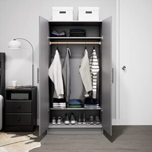 Prepac Elite 32" Storage Cabinet Closet, Light Gray Storage Cabinet, Linen Cabinet, Wardrobe Cabinet with Hanging Rail and Shelves 20" D x 32" W x 35" H, GEW-3264