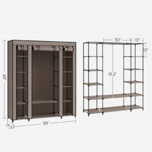 SONGMICS Closet Wardrobe, Portable Closet for Bedroom, Clothes Rail with Non-Woven Fabric Cover, Clothes Storage Organizer, 59 x 17.7 x 69 Inches, 12 Compartments, Taupe ULSF003R02