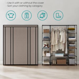 SONGMICS Closet Wardrobe, Portable Closet for Bedroom, Clothes Rail with Non-Woven Fabric Cover, Clothes Storage Organizer, 59 x 17.7 x 69 Inches, 12 Compartments, Taupe ULSF003R02