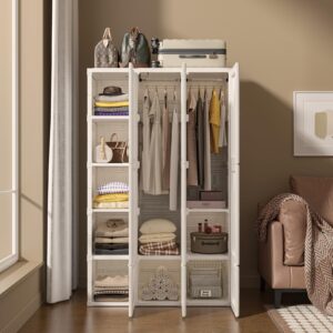 ANTBOX Portable Wardrobe Closet Storage Organizer for Clothes,Folding Plastic Wardrobe with Magnetic Door and Easy Assembly 11 Doors-8 Cubes-2 Hanging Rod.