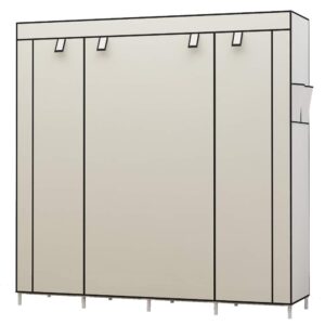 UDEAR Portable Closet Large Wardrobe Closet Clothes Organizer with 6 Storage Shelves, 4 Hanging Sections 4 Side Pockets,Beige