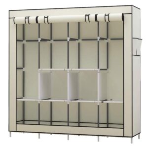 UDEAR Portable Closet Large Wardrobe Closet Clothes Organizer with 6 Storage Shelves, 4 Hanging Sections 4 Side Pockets,Beige