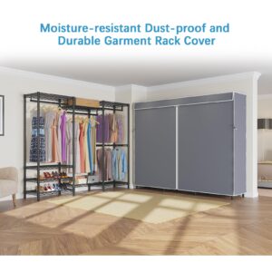 VIPEK V5C Portable Clothes Closet Wardrobe Bedroom Armoires Heavy Duty Covered Clothes Rack, Black Metal Clothing Rack with Grey Oxford Fabric Cover, Adjustable Custom Closet Rack 70.1"Lx17.3"Wx76.4"H