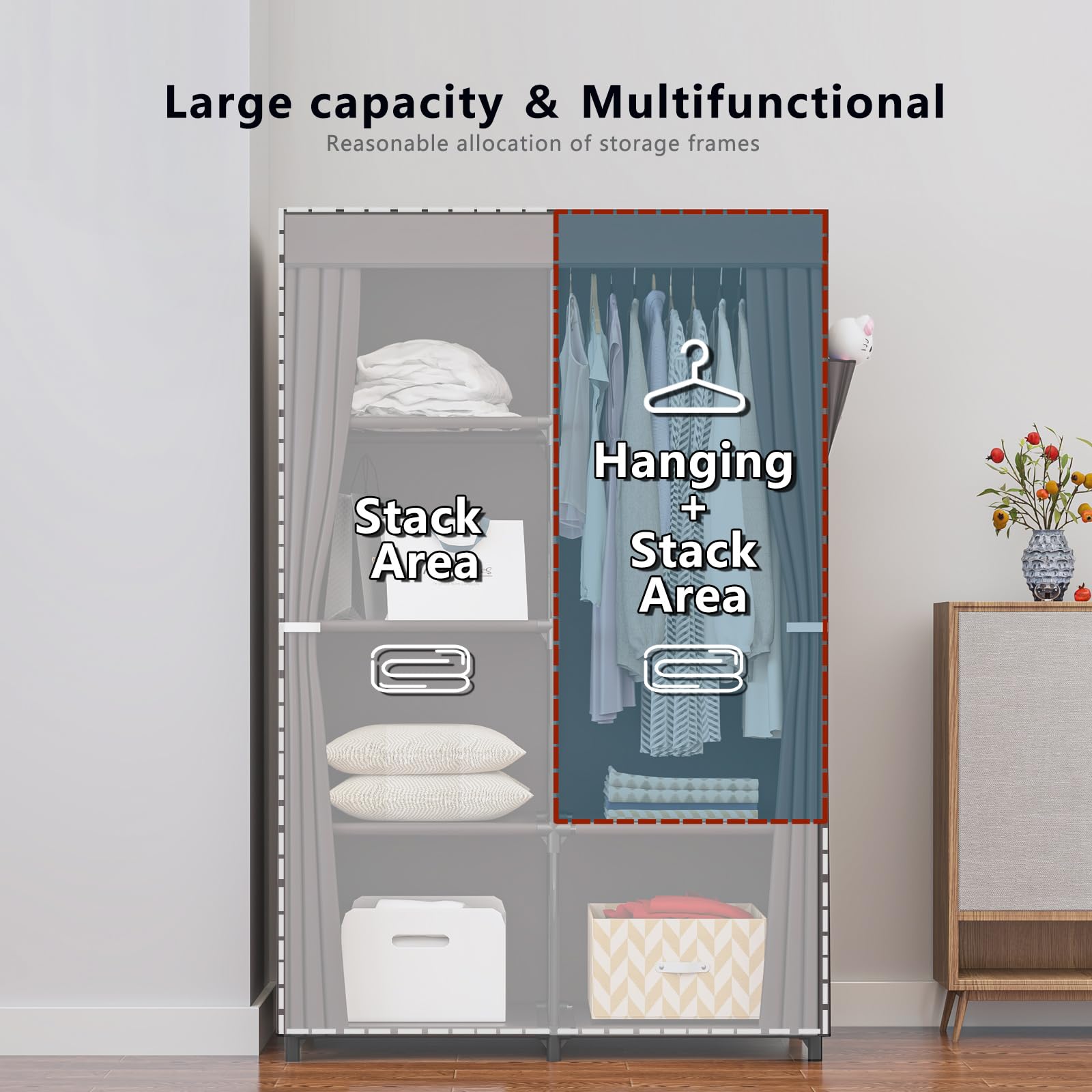 INGIORDAR Portable Closet Wardrobe Organizer Storage with Cover Non-Woben Fabric Portable Wardrobe Closet for Hanging Clothes Racks Shelving 34 Inch for Bedroom, Coffee