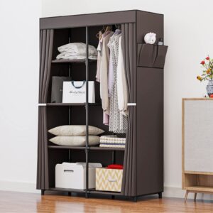 INGIORDAR Portable Closet Wardrobe Organizer Storage with Cover Non-Woben Fabric Portable Wardrobe Closet for Hanging Clothes Racks Shelving 34 Inch for Bedroom, Coffee