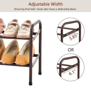 Gewudraw 2-Tier Shoe Rack Expandable, Width Adjustable Shoe Shelf Storage Organizer, 41.53'' Metal Standing Shoe Rack for Bedroom Entryway Closet, Holds up to 12 Pairs Shoes, Brown