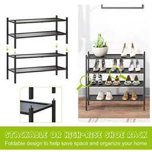 BMOSU 2-Tier Bamboo Shoe Rack Premium Stackable Shoe Shelf Storage Organizer for Hallway Closet Living Room Entryway Organizer(Black)