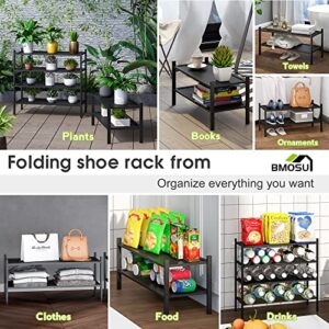 BMOSU 2-Tier Bamboo Shoe Rack Premium Stackable Shoe Shelf Storage Organizer for Hallway Closet Living Room Entryway Organizer(Black)