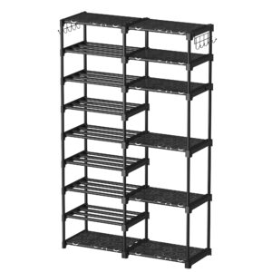 TIMEBAL 9 Tier Shoe Rack Organizer, 32-40 Pairs Shoe Storage Shelf, Shoe Stand with 2 Hooks, Shoe Rack for Closet, Stackable Shoe Rack for Boot & Shoe Storage, Removable & Dust Large Shoe Rack