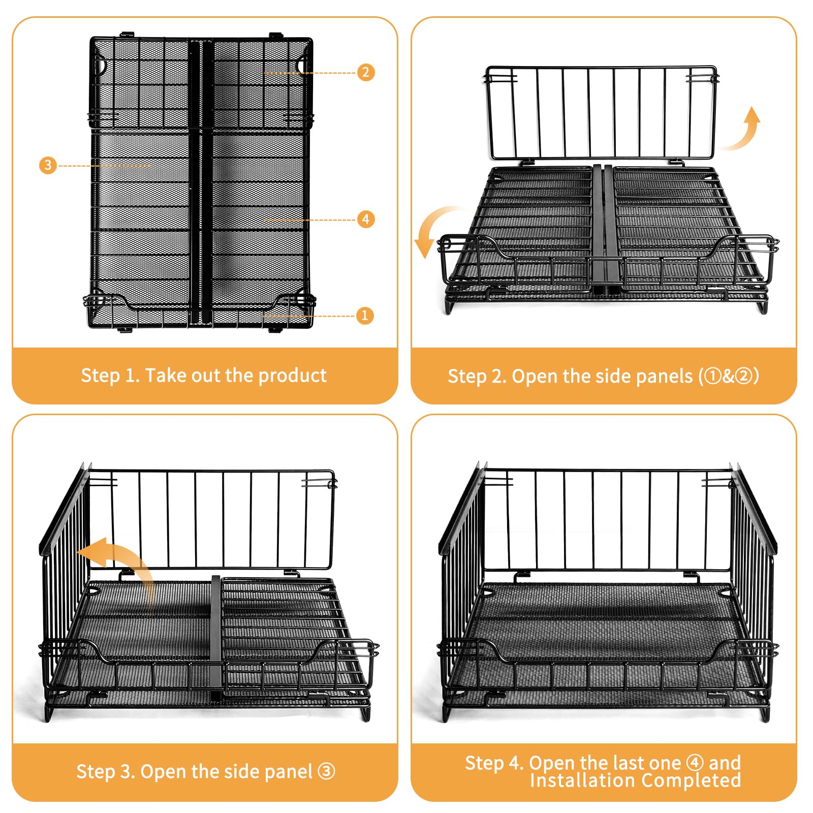 ADFOLEX Closet Organizer Storage Drawers for Clothes, Stackable Metal Storage Bins, Sliding Closet Organizers and Storage Shelves, Closet Wardrobe for Folded Clothes Jeans Pants (Black-4PCS)