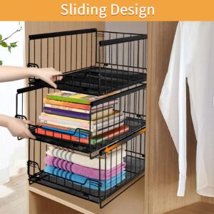 ADFOLEX Closet Organizer Storage Drawers for Clothes, Stackable Metal Storage Bins, Sliding Closet Organizers and Storage Shelves, Closet Wardrobe for Folded Clothes Jeans Pants (Black-4PCS)