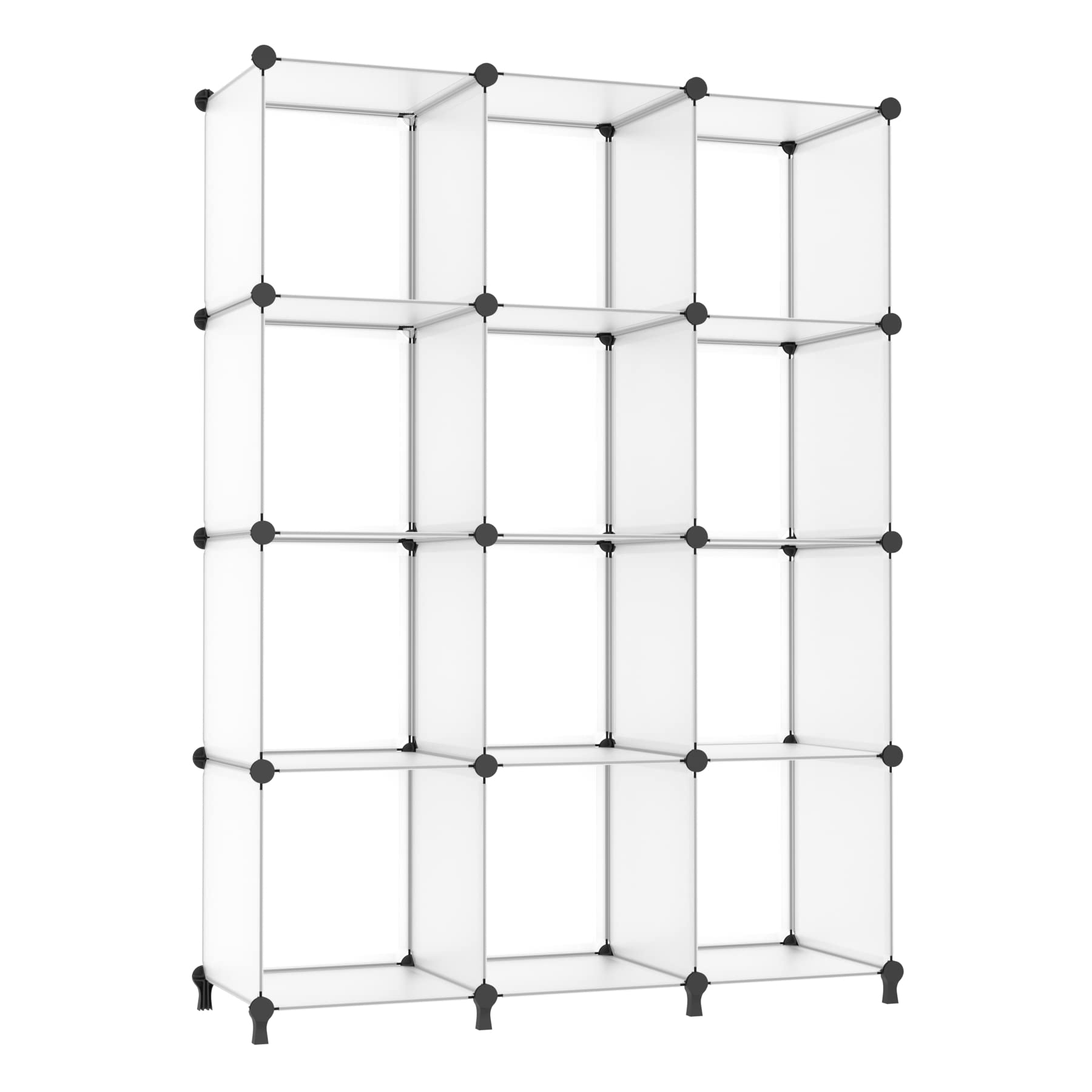 AWTATOS Cube Storage Organizer Modular Storage 12 Cube Bookshelf DIY Plastic Closet Storage Shelves with Wooden Mallet, Ideal Storage Solution for Home, Office, Bedroom, Translucent White