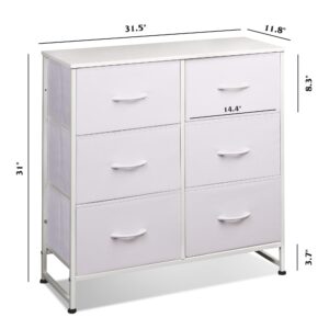 WLIVE Fabric Dresser for Bedroom, 6 Drawer Double Dresser, Storage Tower with Fabric Bins, Chest of Drawers for Closet, Living Room, Hallway, White