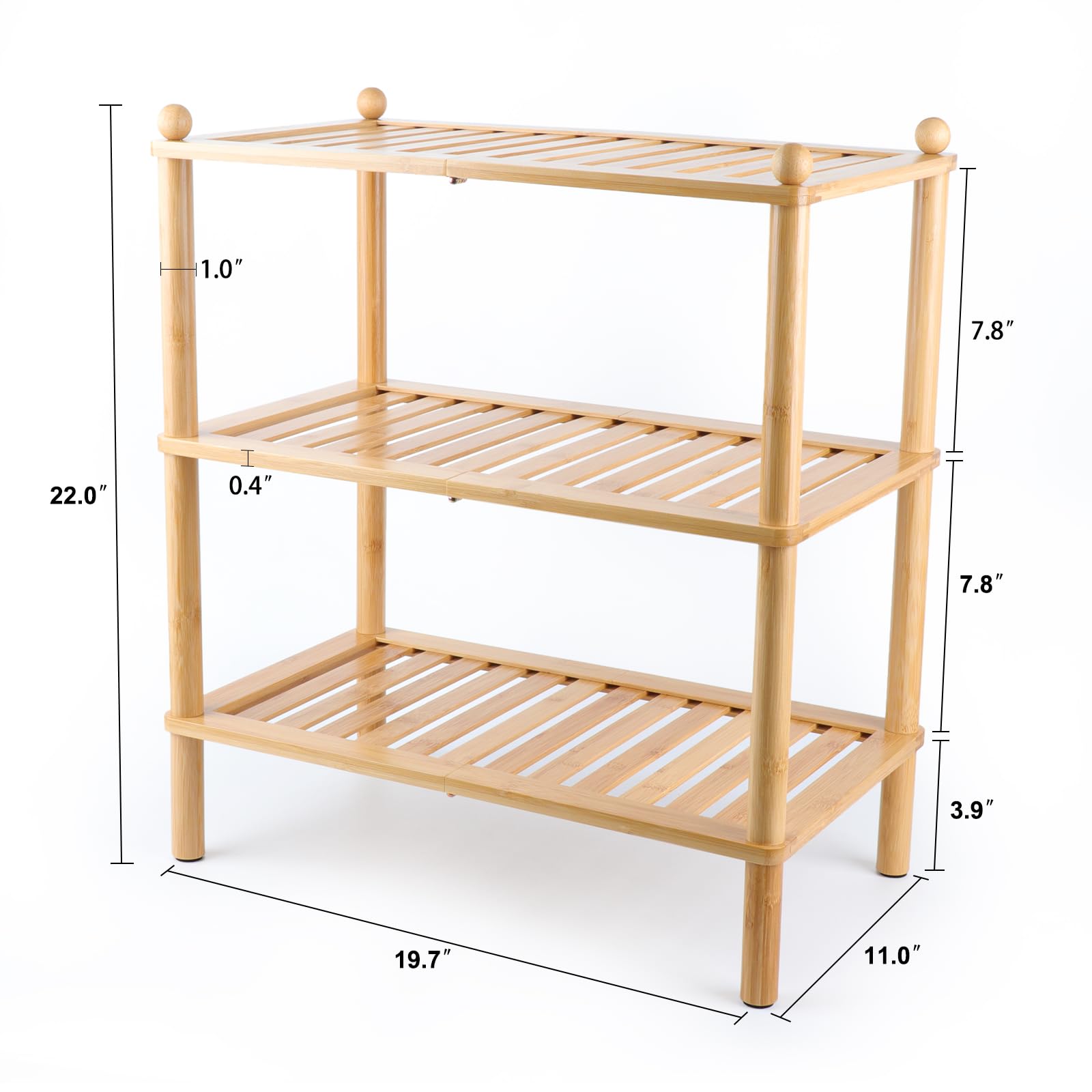 Tohomes 3-Tier Shoe Rack,Shoes Organizer,for Front Door Entrance, Free Standing Shelf Entryway and Closet Hallway, Small Space Stackable Bamboo Multifunctional Racks