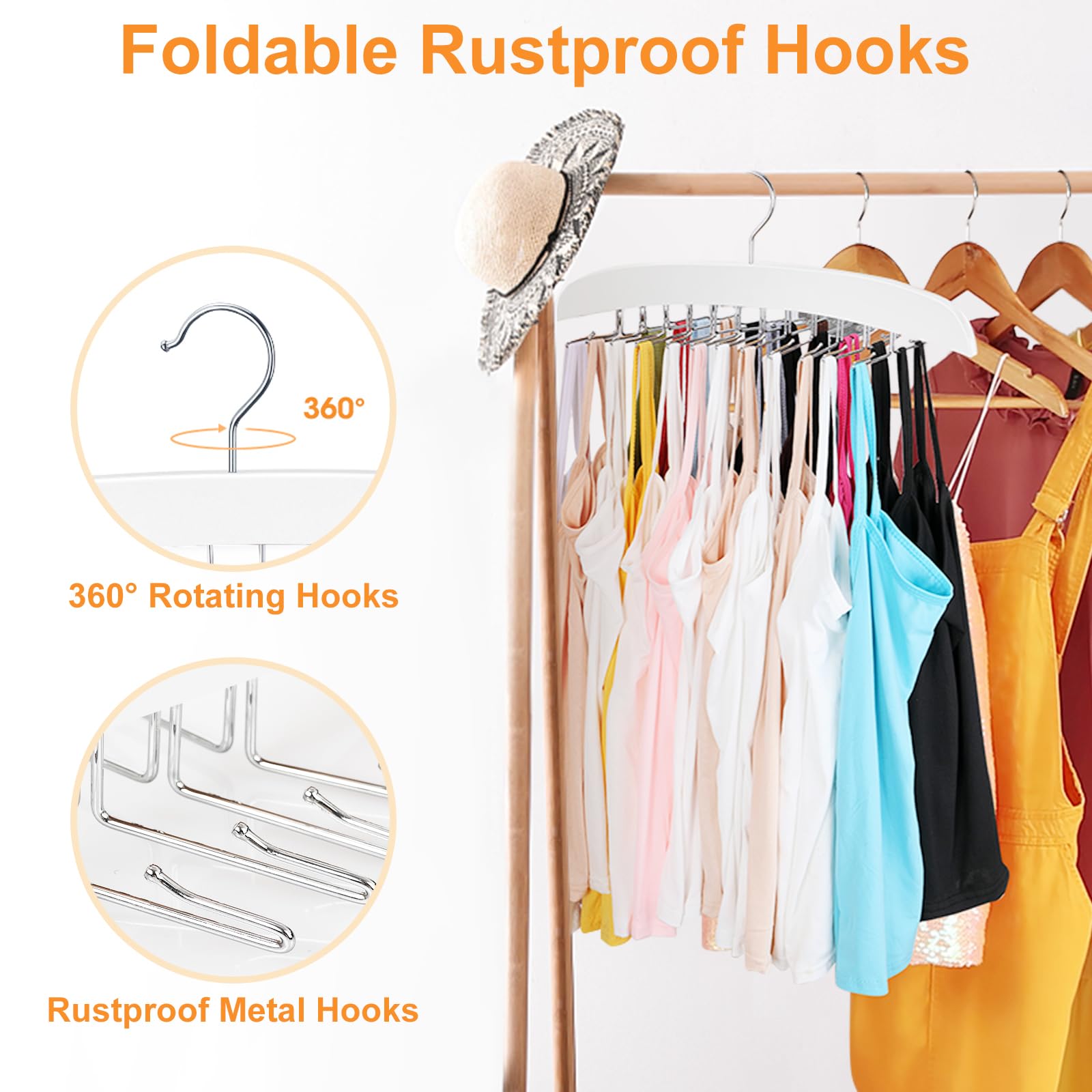 Resovo Upgrade Tank Top Hanger Closet Storage and Organizer for Closet Tank Top Organizer Space Saving 24 Metal Hooks Closet Organizer and Storage for Tank Top, Cami, Tie etc.White