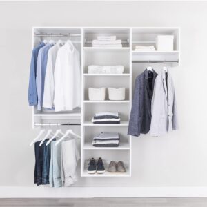 Closet Kit with Hanging Rods & Shelves - Corner Closet System - Closet Shelves - Closet Organizers and Storage Shelves (White, 66 inches Wide) Closet Shelving