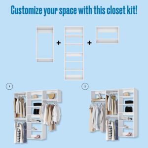 Closet Kit with Hanging Rods & Shelves - Corner Closet System - Closet Shelves - Closet Organizers and Storage Shelves (White, 66 inches Wide) Closet Shelving