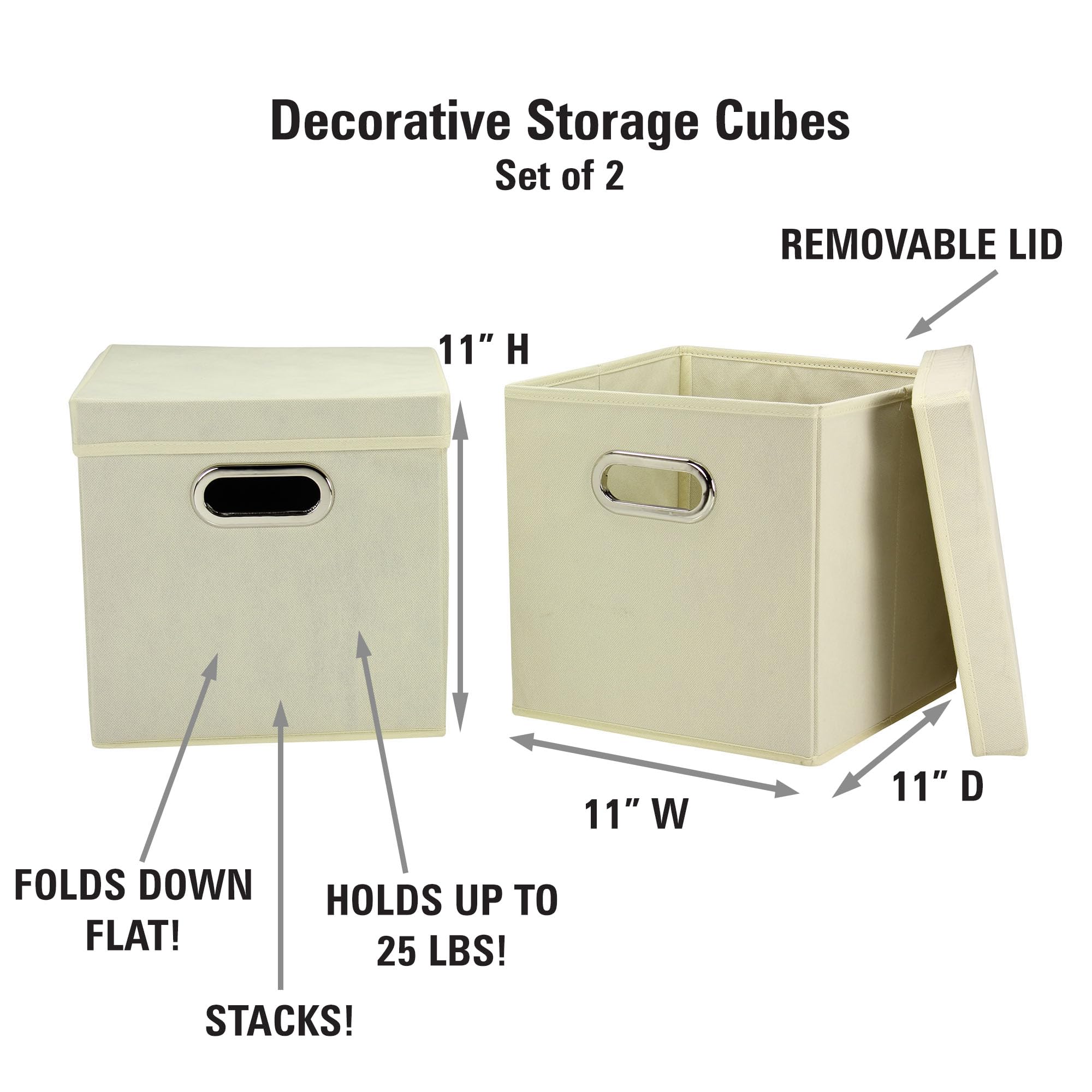 Household Essentials 39-1 Decorative Storage Cube Set with Removable Lids | Natural | 2-Pack