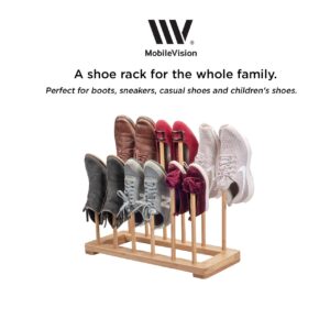 MobileVision Bamboo Boot Rack Free Standing Shoe Organizer, Holds 6 Pairs, Store Tall Knee-High, Hiking, Riding, Rain or Work Boots in closets, entryways & more