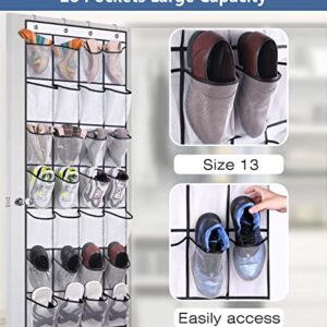 MISSLO 28 Large Pockets Over The Door Shoe Rack Hanging Shoe Organizer for Closet Door Shoe Storage Holder Mesh Hanger, White