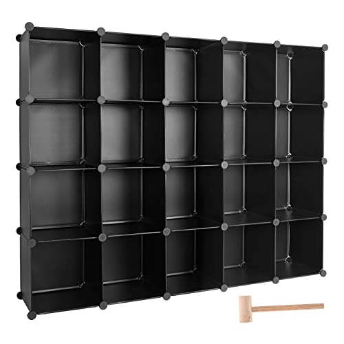 TUMUCUTE Cube Storage Organizer, 20-Cube DIY Plastic Closet Cabinet Modular Bookcase, Storage Shelves for Bedroom Living Room, Office, Black