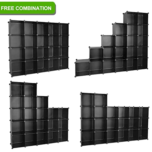 TUMUCUTE Cube Storage Organizer, 20-Cube DIY Plastic Closet Cabinet Modular Bookcase, Storage Shelves for Bedroom Living Room, Office, Black