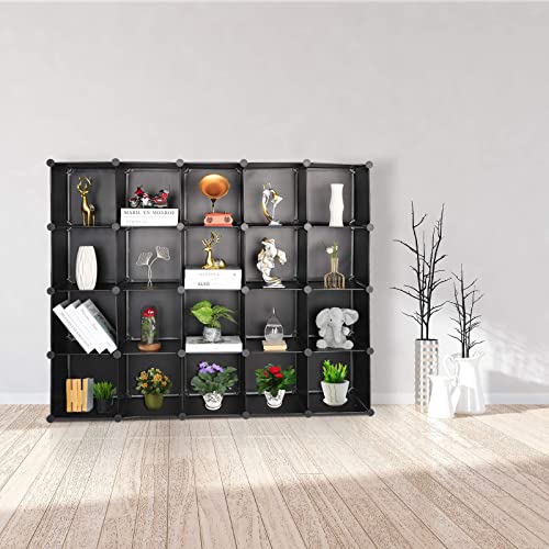 TUMUCUTE Cube Storage Organizer, 20-Cube DIY Plastic Closet Cabinet Modular Bookcase, Storage Shelves for Bedroom Living Room, Office, Black