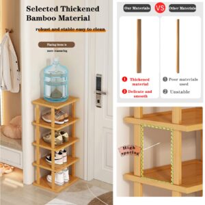 Bamboo Shoe Rack 12 Tier- Vertical Shoe Rack for Small Spaces, Tall Narrow Shoe Rack Organizer for Closet Entryway Corner Garage and Bedroom,Skinny Shoe Shelf with Free Stackable DIY