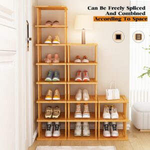 Bamboo Shoe Rack 12 Tier- Vertical Shoe Rack for Small Spaces, Tall Narrow Shoe Rack Organizer for Closet Entryway Corner Garage and Bedroom,Skinny Shoe Shelf with Free Stackable DIY