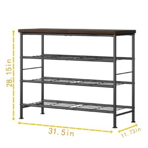 SUOERNUO Shoe Rack Organizer 4 Tier for Closet Entryway Free Standing Metal Storage Shoe Shelf with MDF Top Board，Black