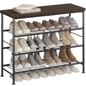 SUOERNUO Shoe Rack Organizer 4 Tier for Closet Entryway Free Standing Metal Storage Shoe Shelf with MDF Top Board，Black