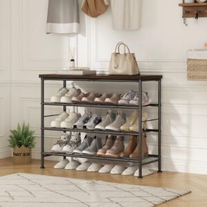 SUOERNUO Shoe Rack Organizer 4 Tier for Closet Entryway Free Standing Metal Storage Shoe Shelf with MDF Top Board，Black