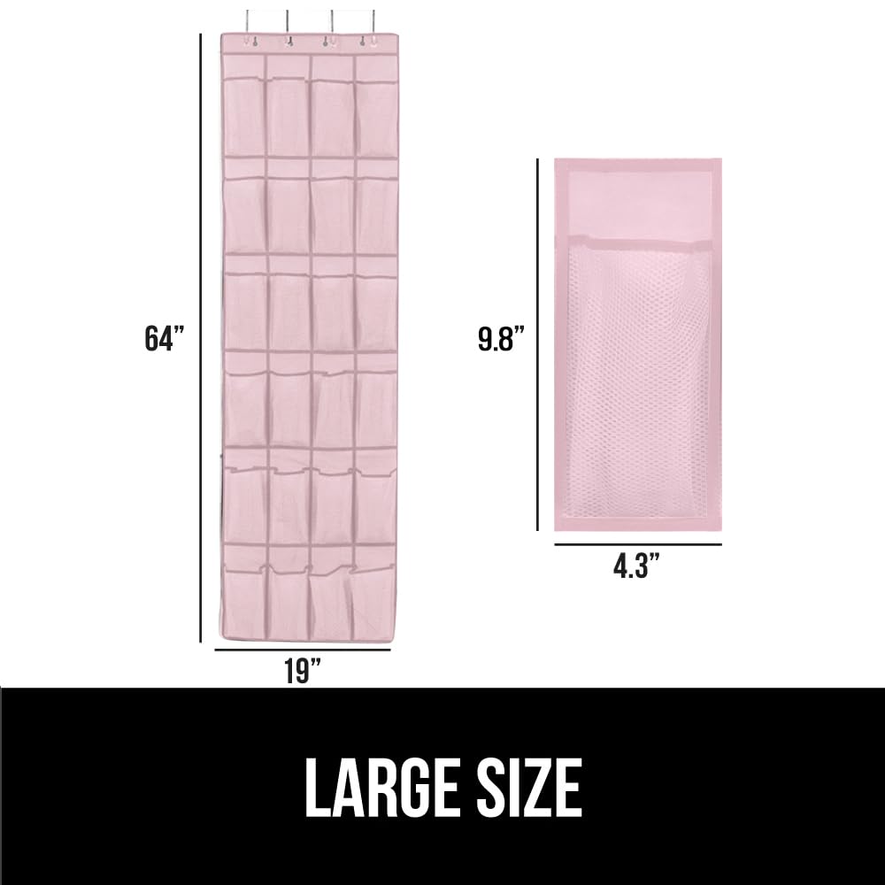 Gorilla Grip Slip Resistant Breathable Space Saving Mesh Large 24 Pocket Shoe Organizer, Up to 40 Pounds, Over the Door, Sturdy Closet Storage Rack Hangs on Closets for Shoes, Sneakers, Lt Pink