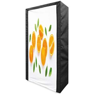 ambesonne summer orange portable fabric wardrobe, hand picked fresh fruits ripe ready to eat sliced juicy pattern, clothing organizer and storage closet with shelves, 33.5", white green and orange