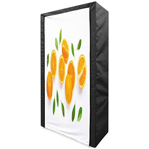 Ambesonne Summer Orange Portable Fabric Wardrobe, Hand Picked Fresh Fruits Ripe Ready to Eat Sliced Juicy Pattern, Clothing Organizer and Storage Closet with Shelves, 33.5", White Green and Orange