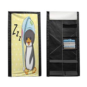 Lunarable Cartoon Portable Fabric Wardrobe, Sleepy Penguin in Hood Ready to Bed Happy Dream Cartoon Art, Clothing Organizer and Storage Closet with Shelves, 33.5", Yellow White Grey